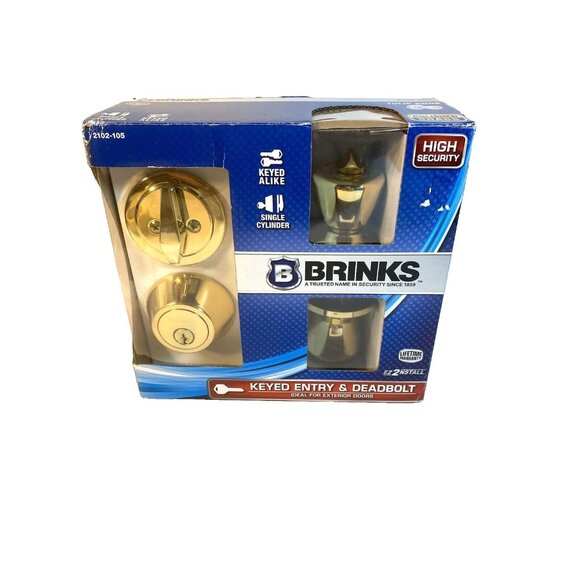 brinks locking door knob with dead bolt tulip polished brass 2102 105 - Picture 1 of 5